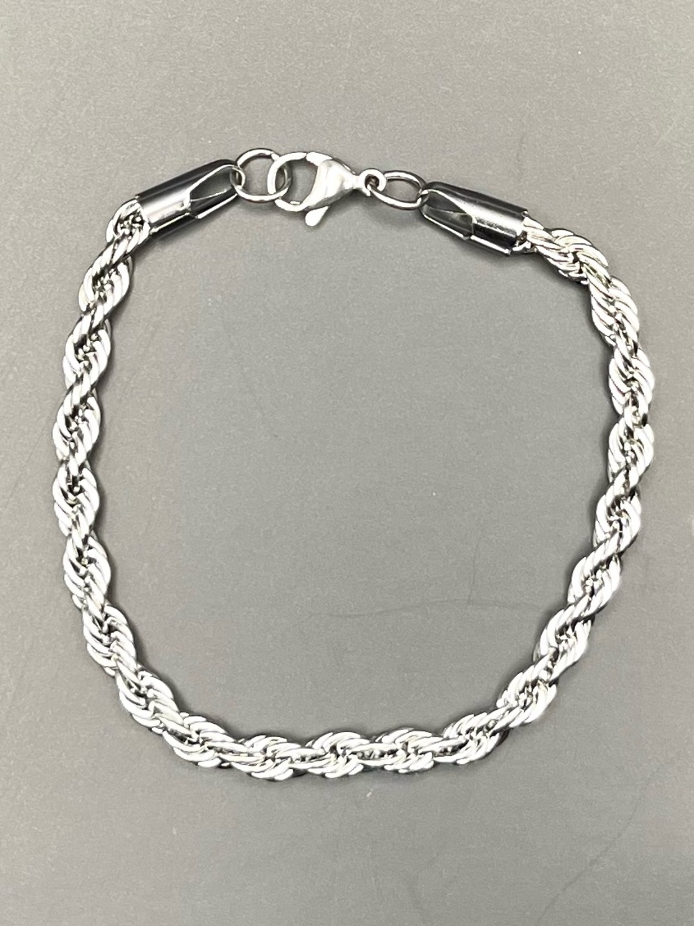Silver Plated 5mm Rope Chain Bracelet 8” Stainless Steel